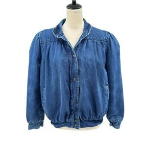 Vintage 80's Dawn Dark Wash Denim Flannel Lined Pleated Boxy Puff Jean Jacket
